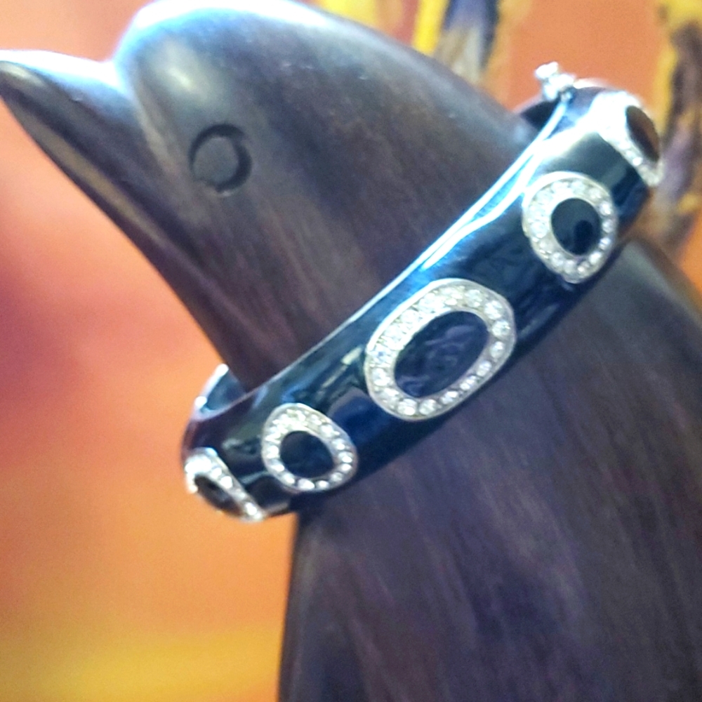 Black Enamel & Rhinestone Bracelet
